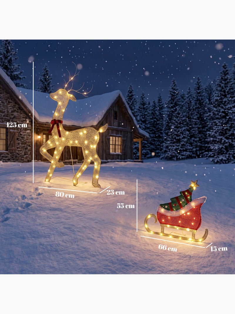 Renne et traîneau lumineux de noël 95 leds blanc chaud 8 modes Jaune - Kiabi