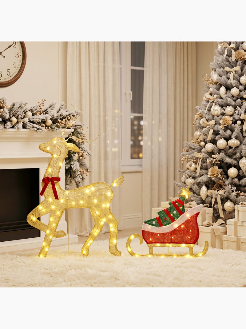 Renne et traîneau lumineux de noël 95 leds blanc chaud 8 modes Jaune - Kiabi