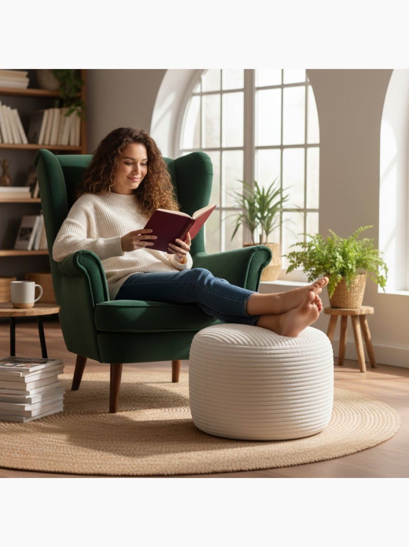 Repose-pieds déhoussable en velours côtelé 50x30 cm Beige - Kiabi