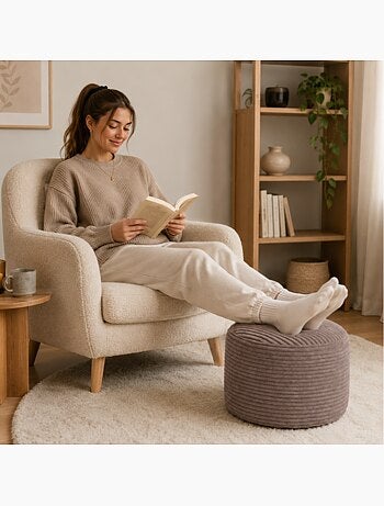 Repose-pieds déhoussable en velours côtelé 50x30 cm