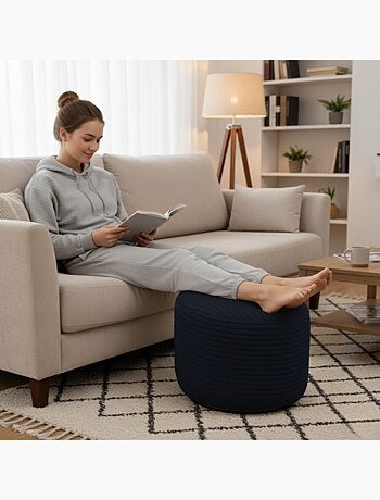 Repose-pieds déhoussable en velours côtelé 55x30 cm