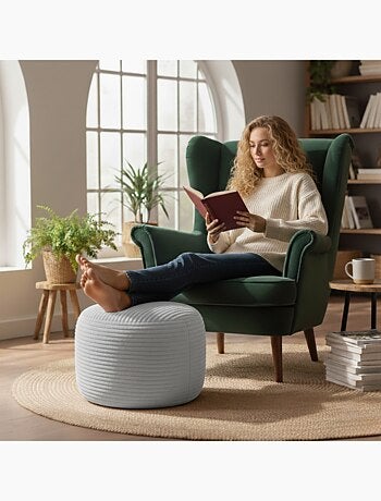 Repose-pieds déhoussable en velours côtelé 55x30 cm