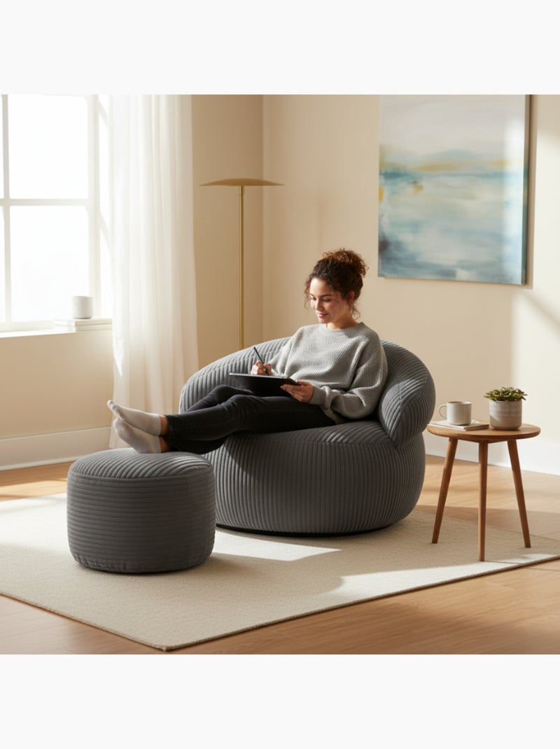 Repose-pieds déhoussable en velours côtelé 55x30 cm Gris foncé - Kiabi
