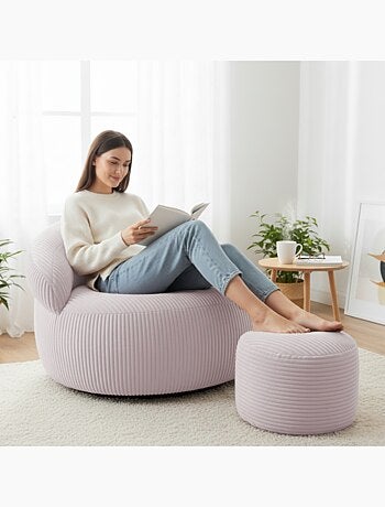 Repose-pieds déhoussable en velours côtelé 55x30 cm