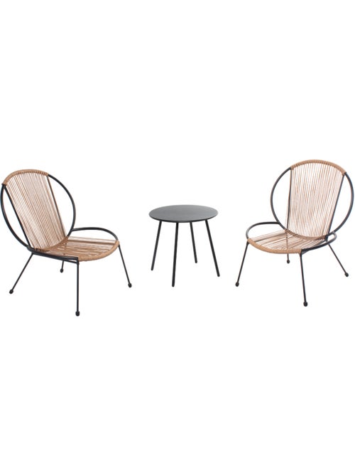 RETE - Ensemble de 2 fauteuils + 1 table basse gris foncé - Kiabi