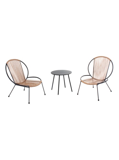 RETE - Salon de jardin 2 fauteuils + table basse Naturel - Kiabi