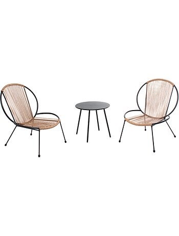 RETE Ensemble de 2 fauteuils + 1 table basse gris foncé