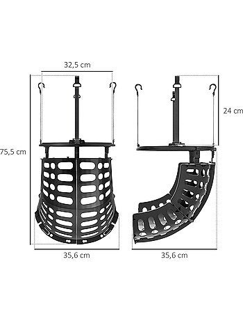 Retour de ballon de basket-ball 360° réglable crochets amovibles noir