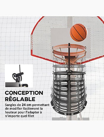 Retour de ballon de basket-ball 360° réglable crochets amovibles noir