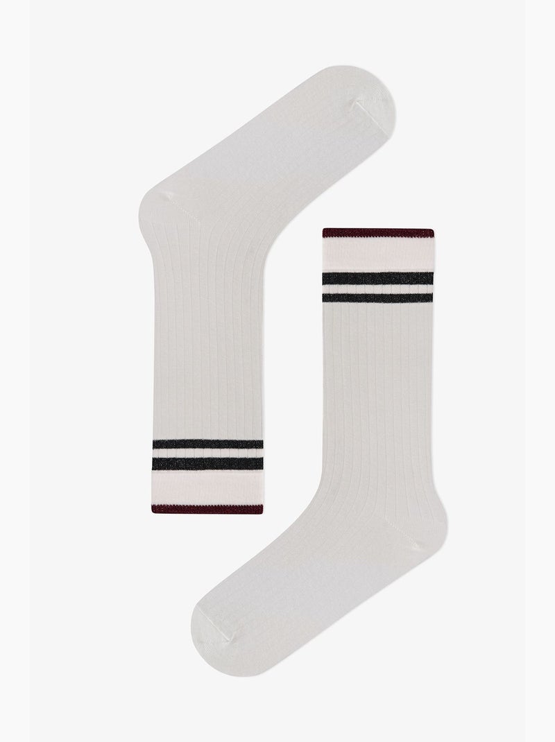 Retro lines chaussettes mi-mollet rayées paire penti Blanc - Kiabi