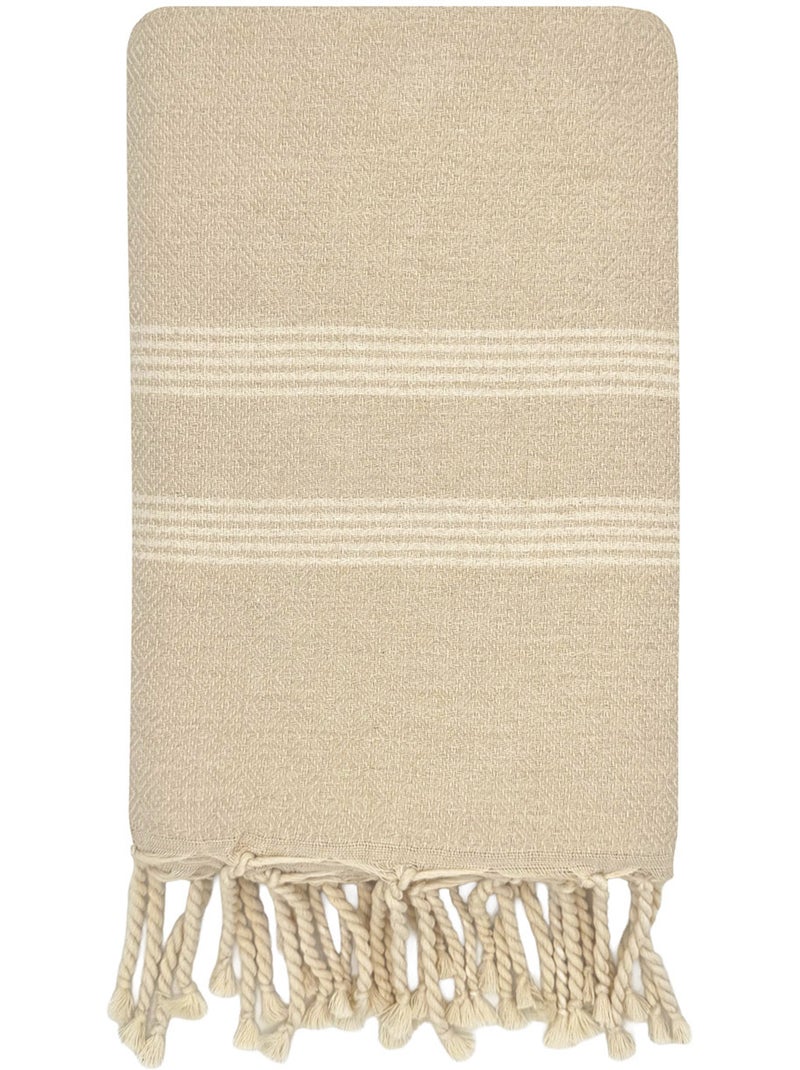 Reva | Fouta de luxe jacquard diamant en coton recyclé 1mx2m Sicile Beige coquille - Kiabi