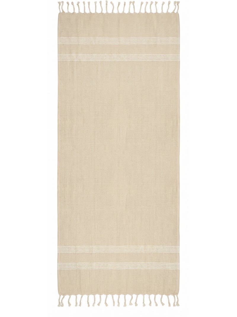 Reva | Fouta de luxe jacquard diamant en coton recyclé 1mx2m Sicile Beige coquille - Kiabi