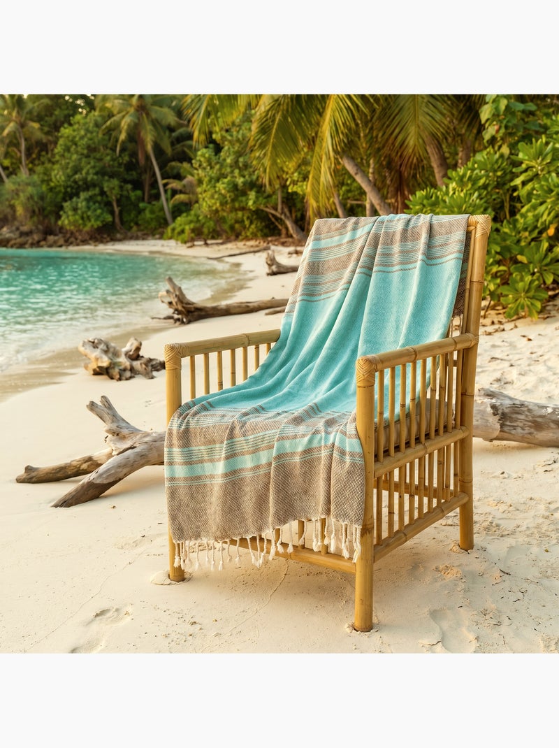 Reva | Fouta de luxe jacquard oeil d'oiseau en coton recyclé 1mx2m Spargi Turquoise - Kiabi