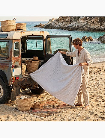 Reva | Fouta de plage en coton recyclé anti-sable 1mx2m Ikaria