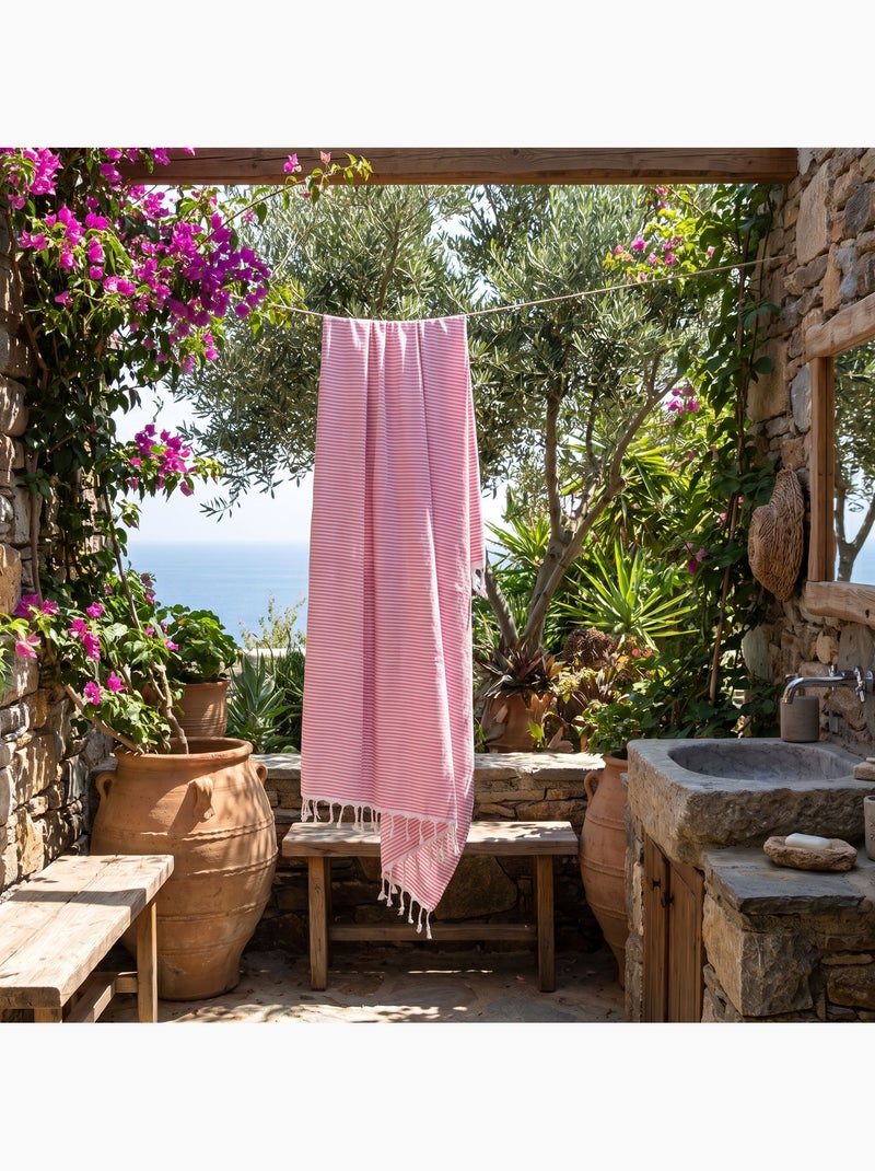 Reva | Fouta de plage en coton recyclé anti-sable 1mx2m Ikaria Rose - Kiabi