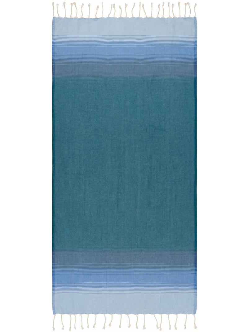 Reva | Fouta de plage en coton recyclé anti-sable 1x2m Malta Gris Bleu - Kiabi