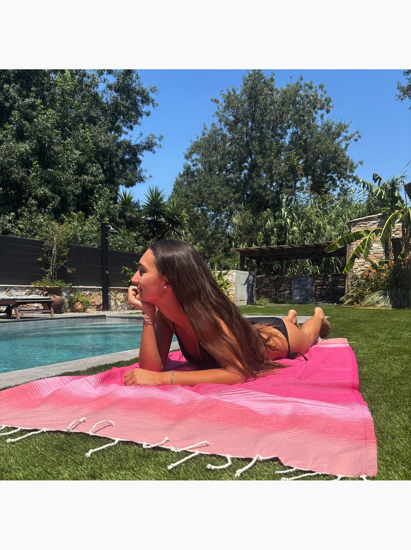 Reva | Fouta de plage en coton recyclé anti-sable 1x2m Malta Rose fushia - Kiabi
