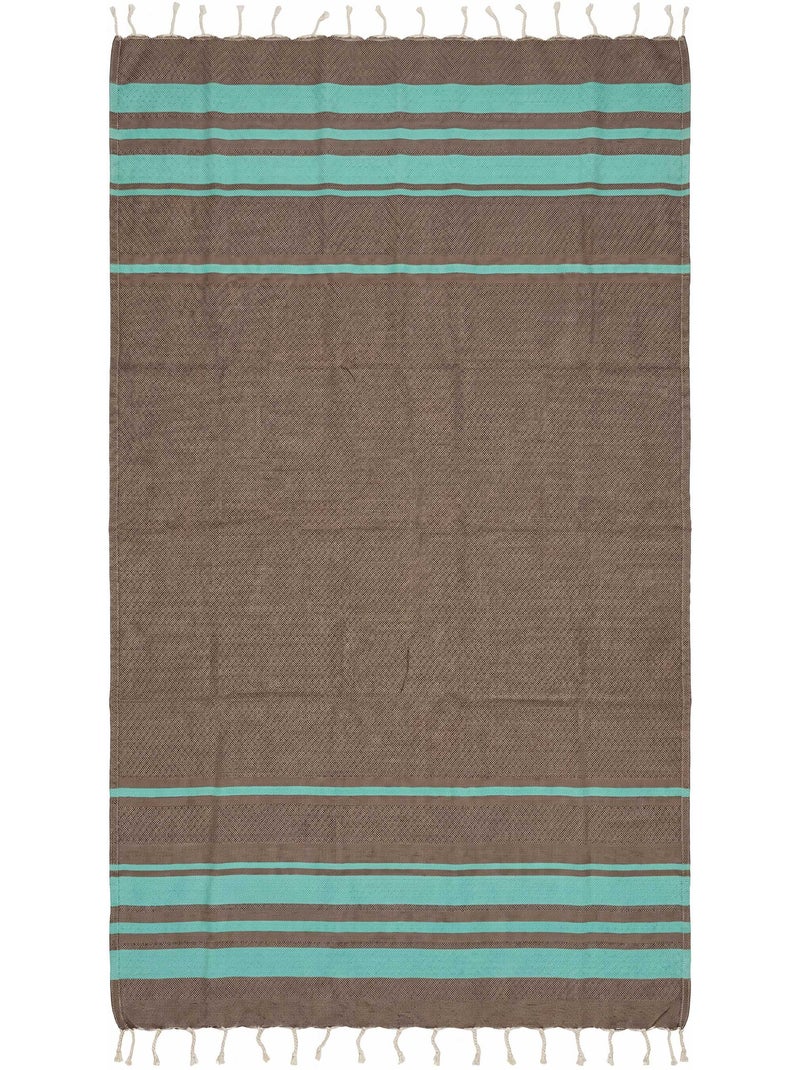 Reva | Fouta de plage jacquard en coton recyclé 1x2 m Capri Marron chocolat - Kiabi