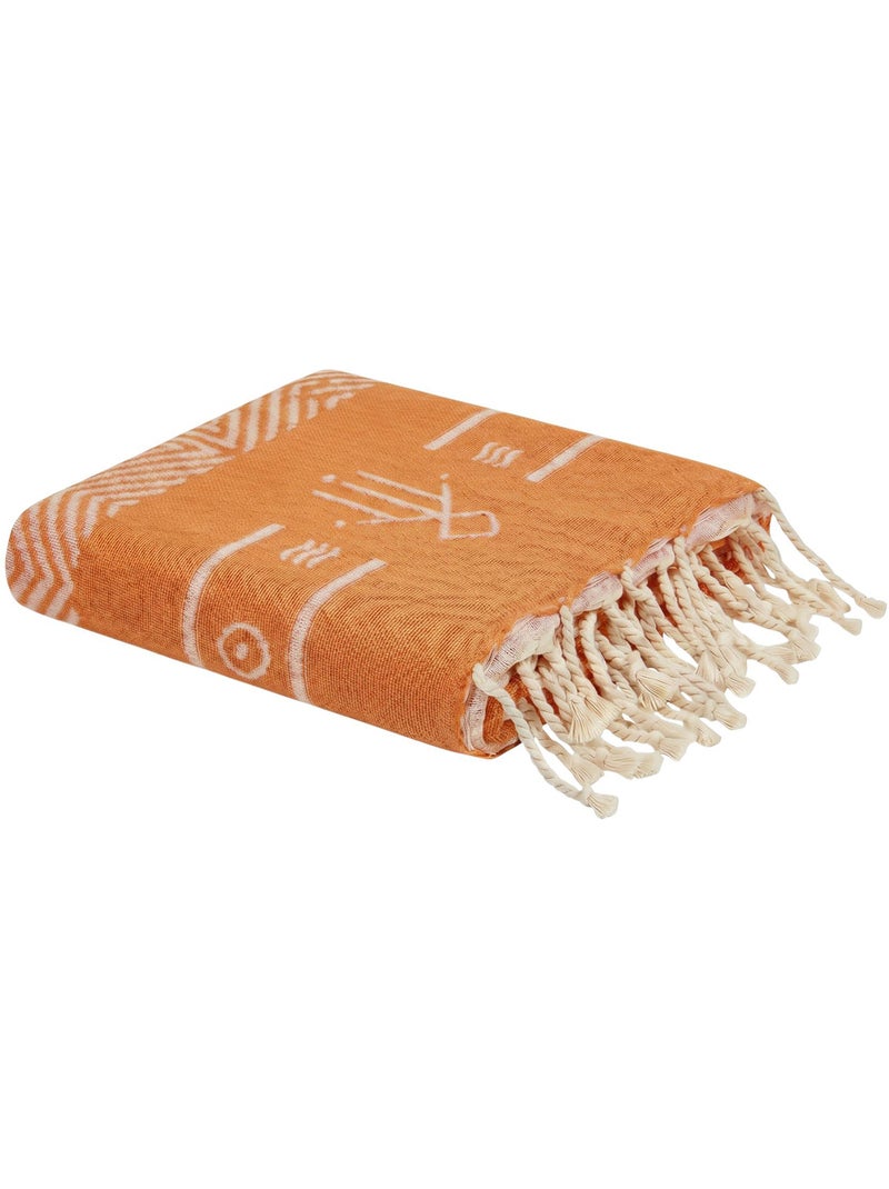 Reva | Fouta de plage réversible en coton recyclé 1x2 m Tenerife Orange - Kiabi