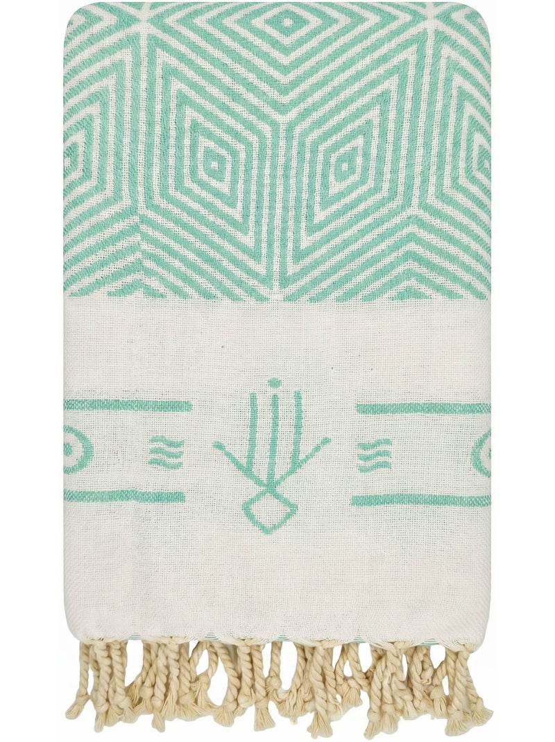 Reva | Fouta de plage réversible en coton recyclé 1x2 m Tenerife Turquoise - Kiabi