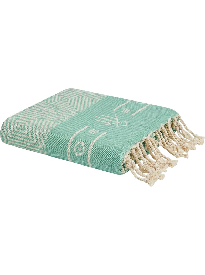 Reva | Fouta de plage réversible en coton recyclé 1x2 m Tenerife Turquoise - Kiabi