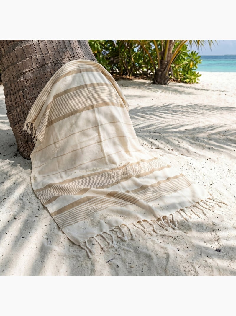 Reva | Fouta serviette plage anti sable coton recyclé 1x2 m Moorea Beige - Kiabi