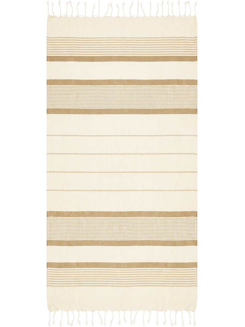 Reva | Fouta serviette plage anti sable coton recyclé 1x2 m Moorea Beige - Kiabi