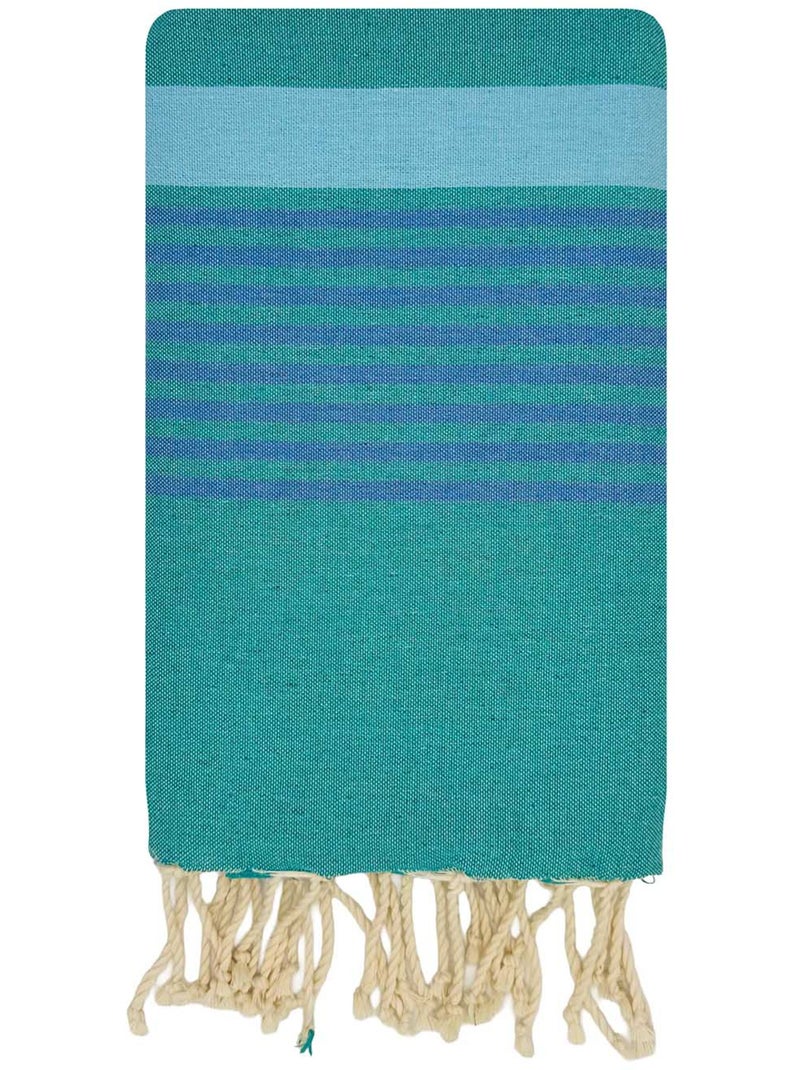 Reva | Fouta serviette plage anti sable coton recyclé 1x2 m Moorea Bleu turquoise - Kiabi