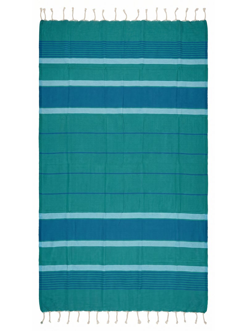 Reva | Fouta serviette plage anti sable coton recyclé 1x2 m Moorea Bleu turquoise - Kiabi