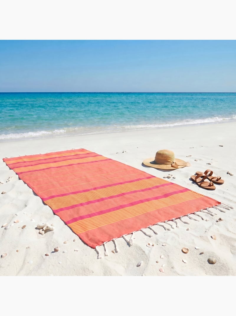 Reva | Fouta serviette plage anti sable coton recyclé 1x2 m Moorea Orange corail - Kiabi