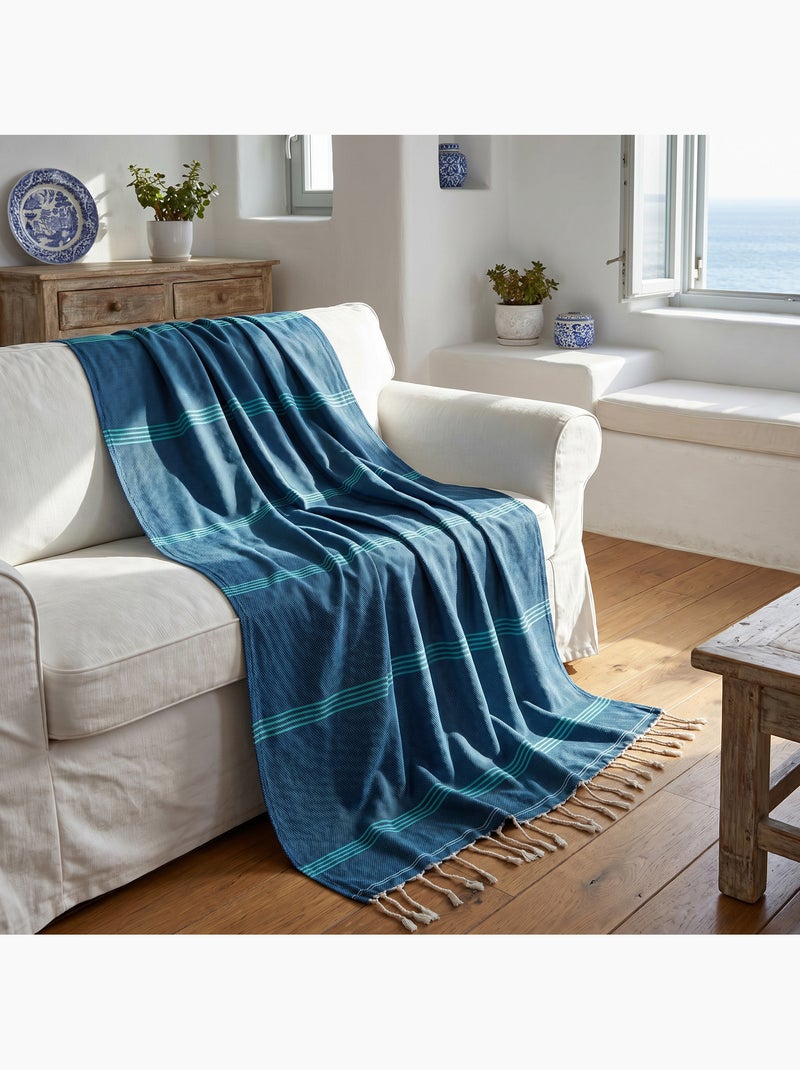 Reva | fouta serviette plage anti sable coton recyclé 1x2 m mykonos Bleu foncé - Kiabi