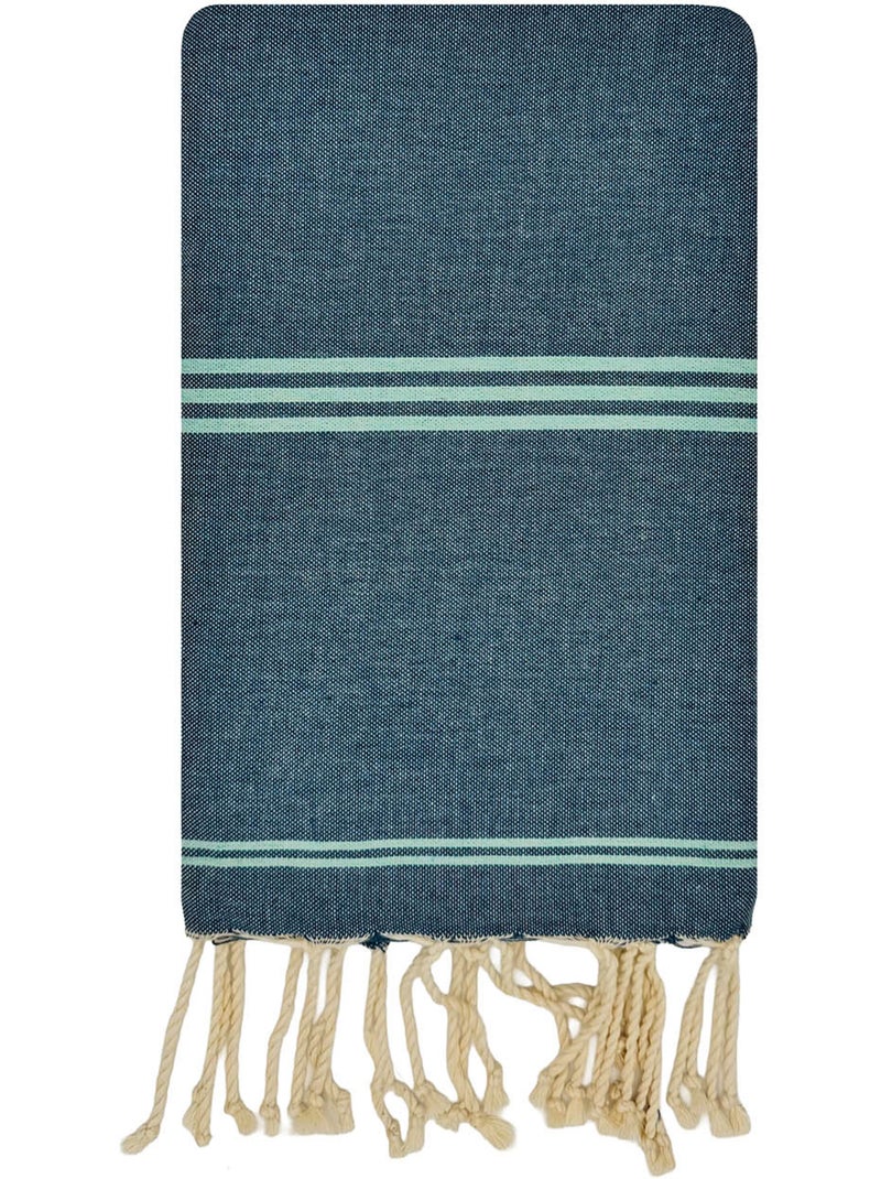 Reva | fouta serviette plage anti sable coton recyclé 1x2 m mykonos Bleu foncé - Kiabi