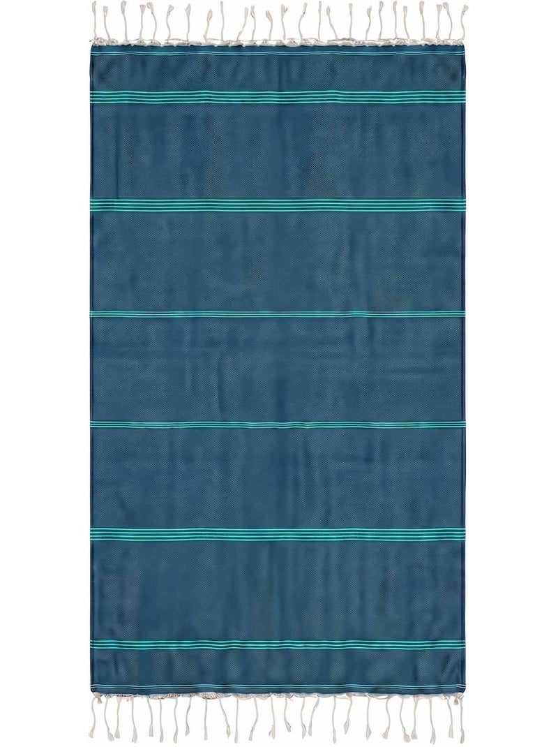 Reva | fouta serviette plage anti sable coton recyclé 1x2 m mykonos Bleu foncé - Kiabi