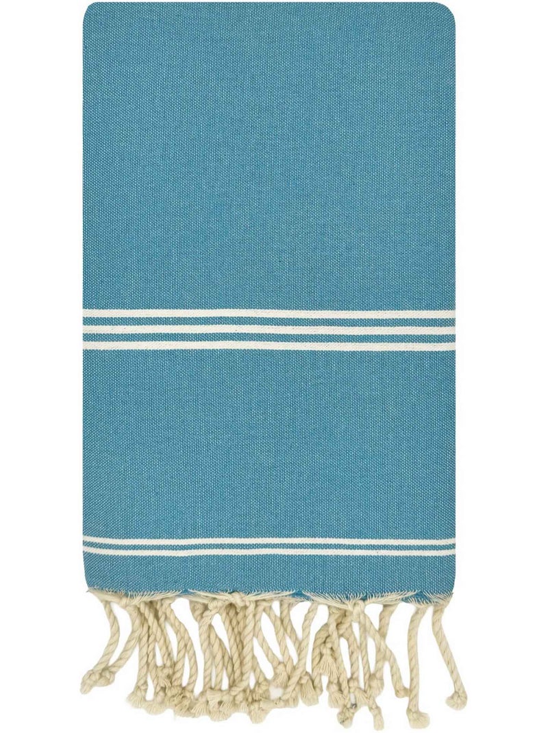 Reva | Fouta serviette plage anti sable coton recyclé 1x2 m Mykonos Bleu givrée - Kiabi