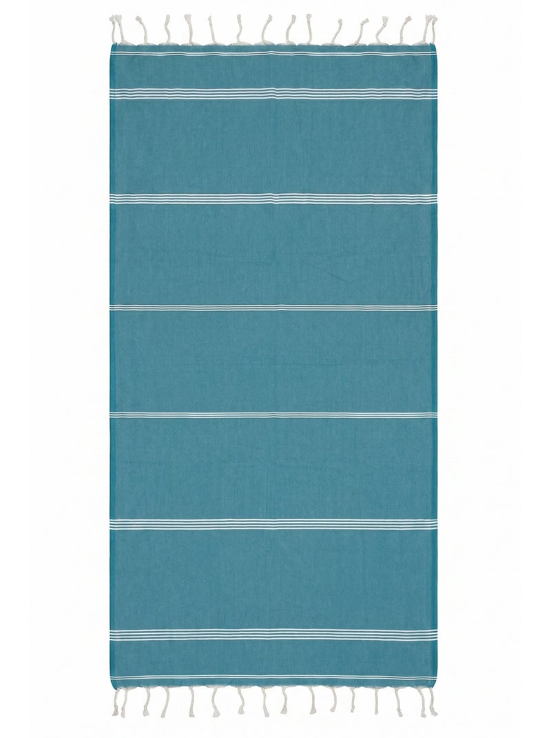 Reva | Fouta serviette plage anti sable coton recyclé 1x2 m Mykonos Bleu givrée - Kiabi