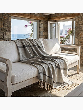 Reva | fouta serviette plage anti sable coton recyclé 1x2 m mykonos