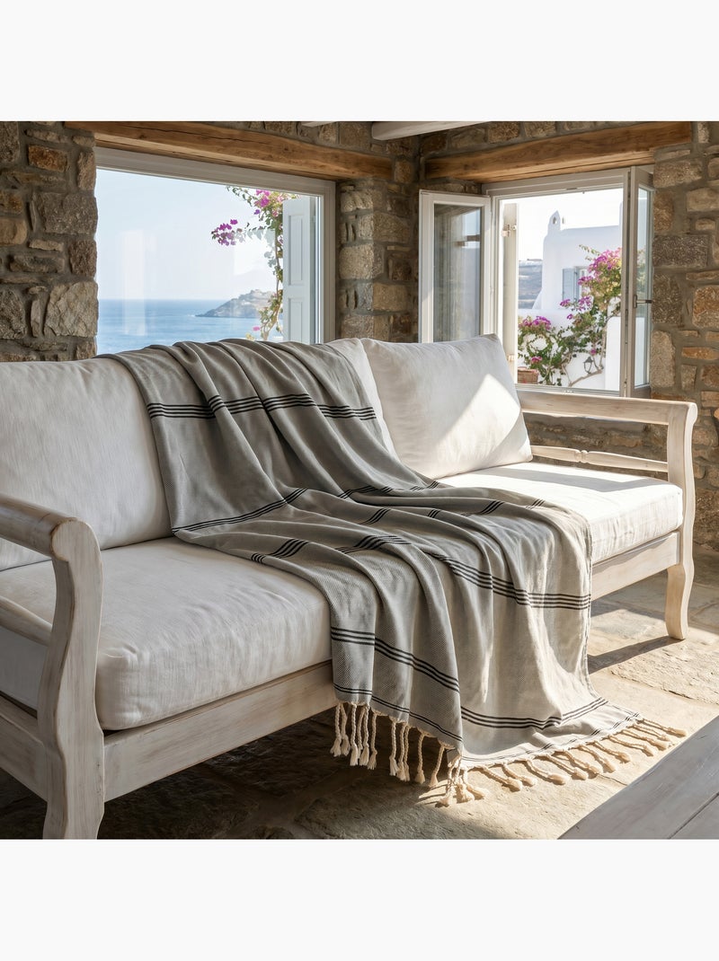 Reva | fouta serviette plage anti sable coton recyclé 1x2 m mykonos Gris - Kiabi