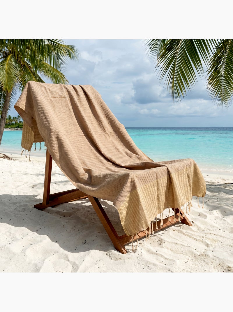 Reva | Fouta serviette plage nid d'abeille coton recyclé 1x2 m Seychelles Beige - Kiabi