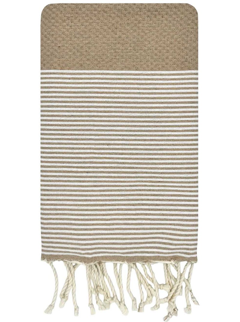 Reva | Fouta serviette plage nid d'abeille coton recyclé 1x2 m Seychelles Beige/Blanc - Kiabi