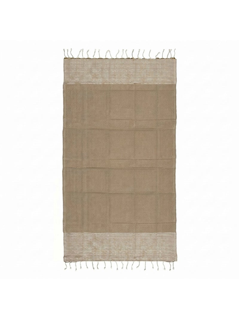 Reva | Fouta serviette plage nid d'abeille coton recyclé 1x2 m Seychelles Beige/Blanc - Kiabi