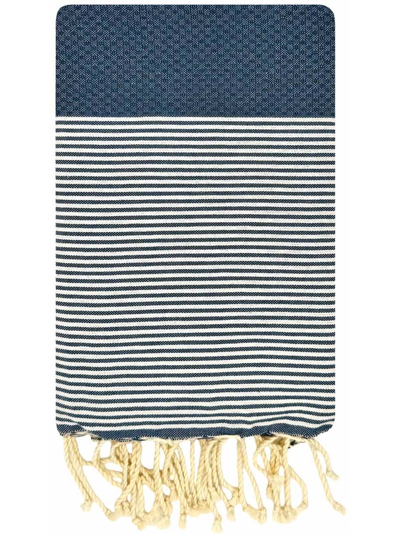 Reva | Fouta serviette plage nid d'abeille coton recyclé 1x2 m Seychelles Blanc Bleu - Kiabi