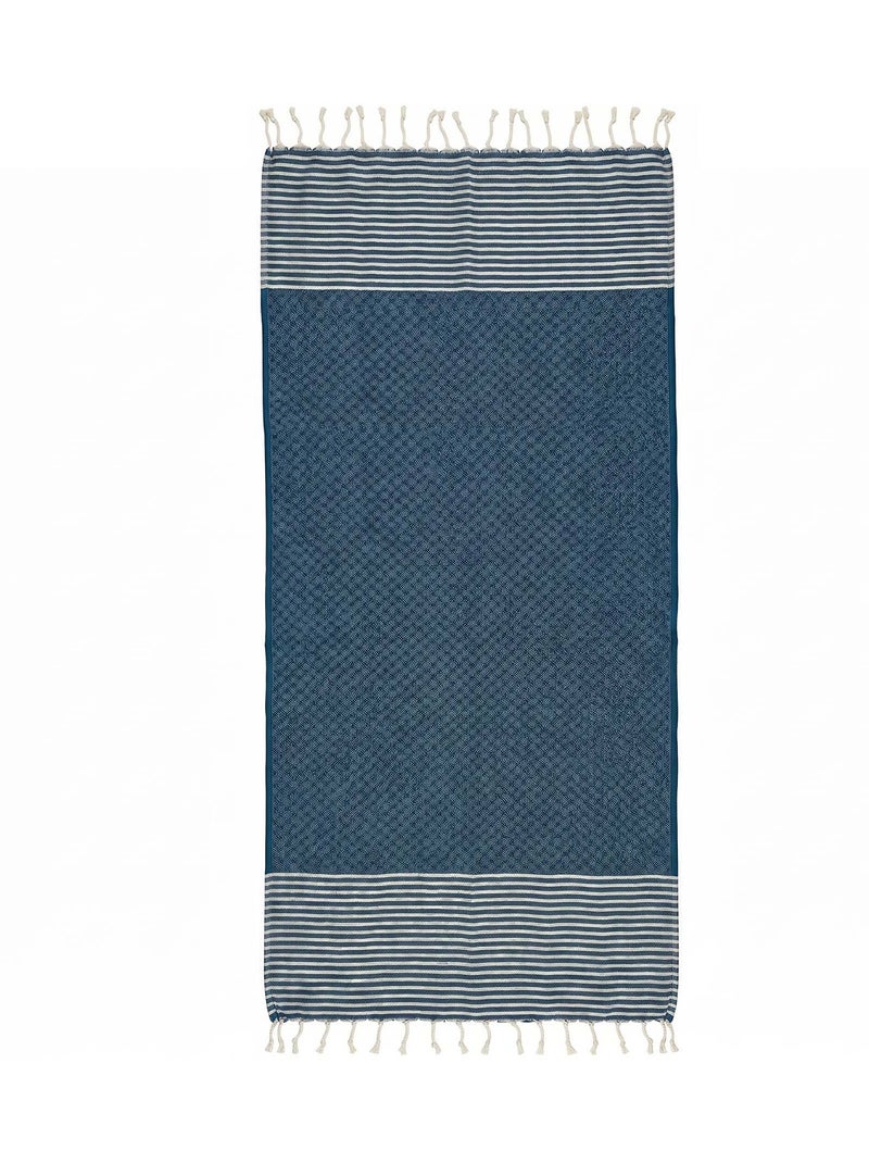 Reva | Fouta serviette plage nid d'abeille coton recyclé 1x2 m Seychelles Blanc Bleu - Kiabi