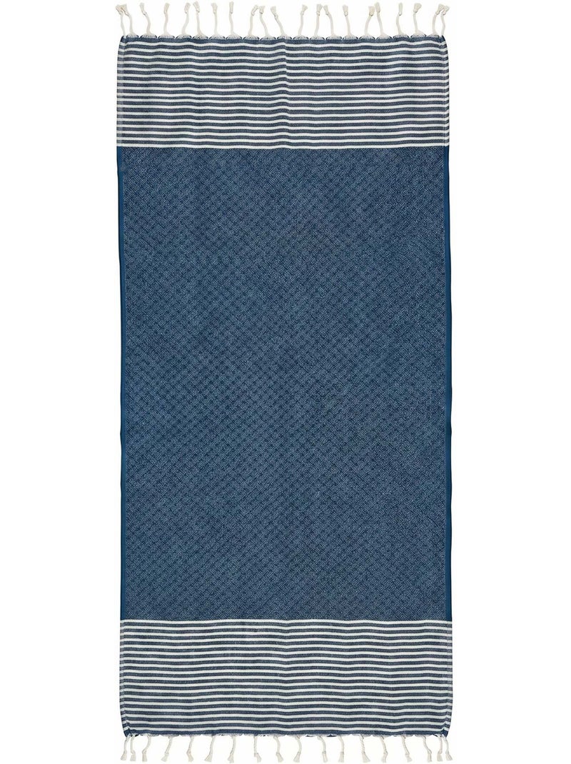 Reva | Fouta serviette plage nid d'abeille coton recyclé 1x2 m Seychelles Bleu - Kiabi