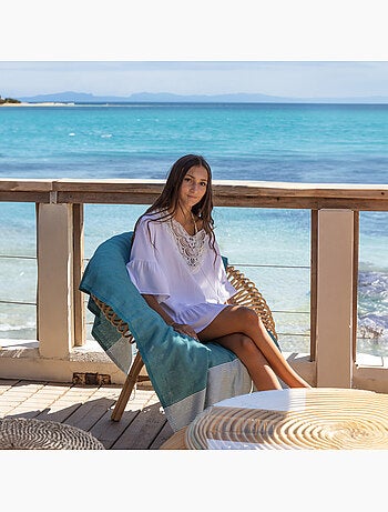 Reva | Fouta serviette plage nid d'abeille coton recyclé 1x2 m Seychelles