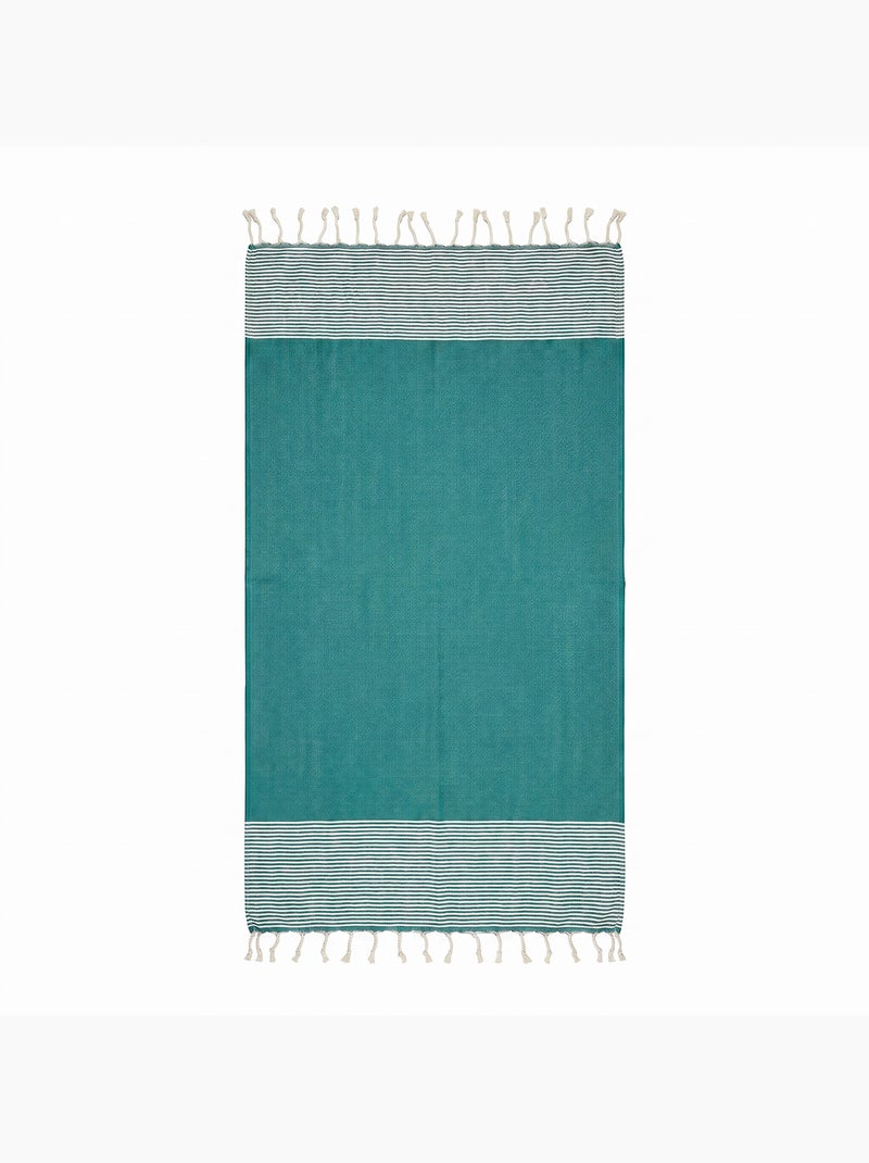 Reva | Fouta serviette plage nid d'abeille coton recyclé 1x2 m Seychelles Bleu turquoise - Kiabi