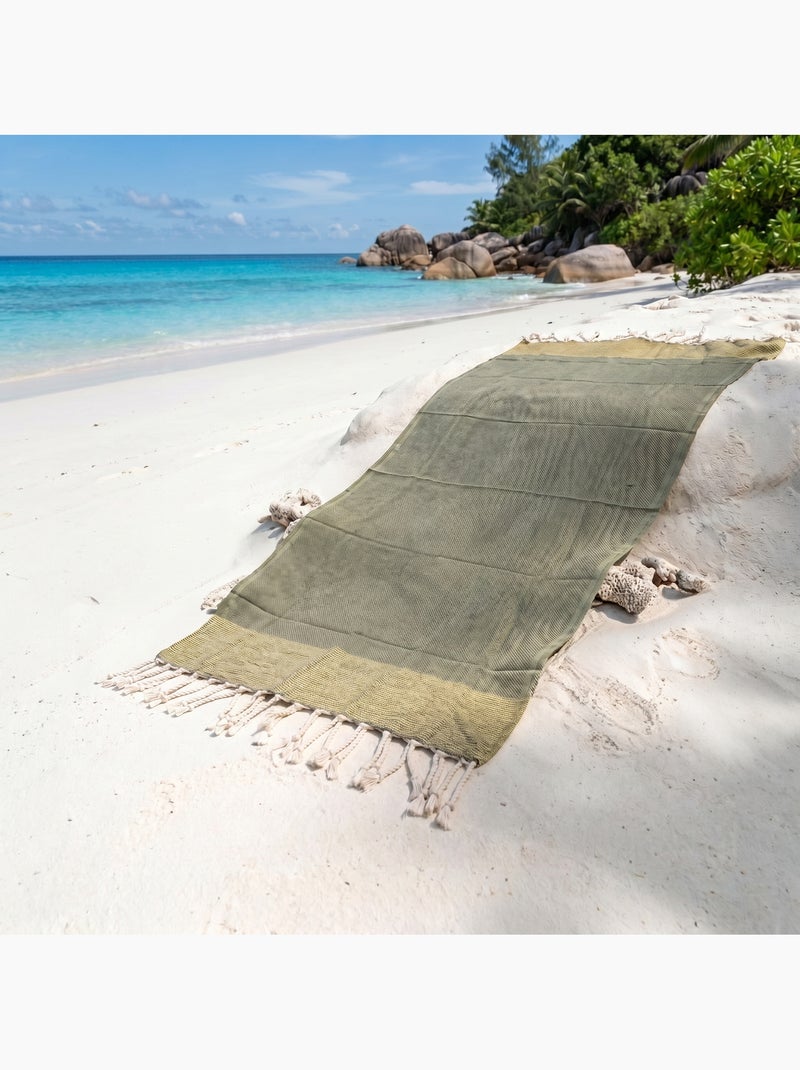 Reva | Fouta serviette plage nid d'abeille coton recyclé 1x2 m Seychelles Kaki - Kiabi