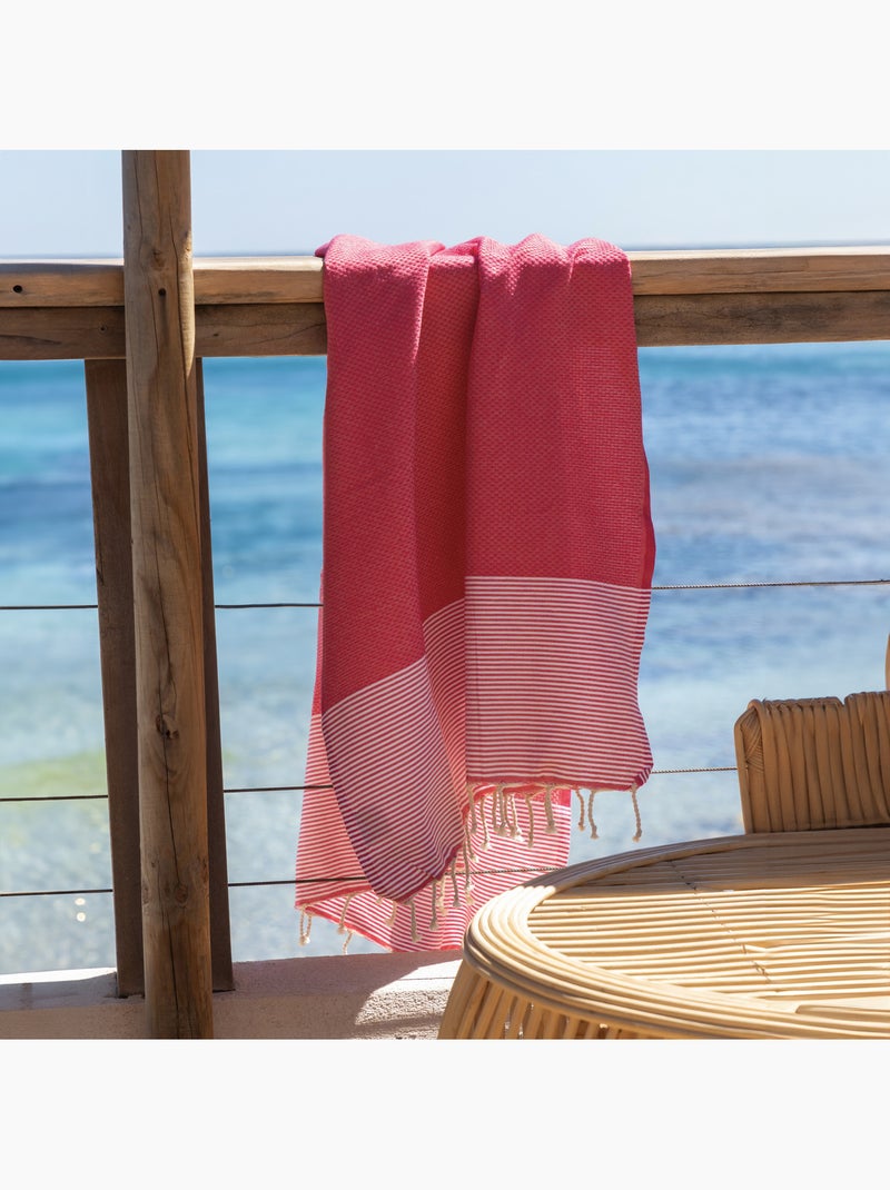 Reva | Fouta serviette plage nid d'abeille coton recyclé 1x2 m Seychelles Rose - Kiabi