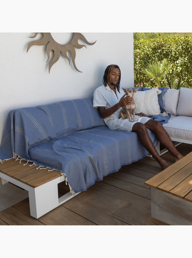 Reva | Fouta serviette plage XXL coton recyclé 2x3 m Bali Bleu jean - Kiabi