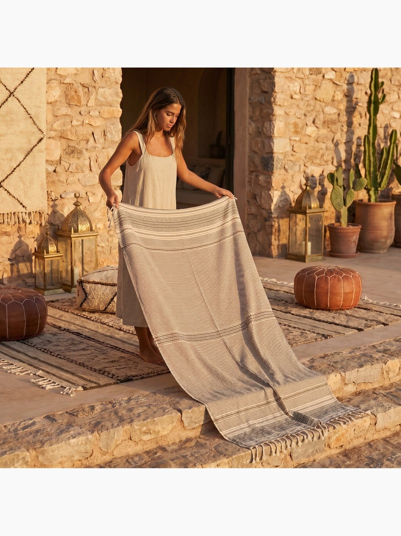 Reva | fouta tunisienne traditionnelle en coton recyclé 1x2 m bora bora Beige - Kiabi