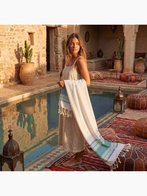 Reva | Fouta tunisienne traditionnelle en coton recyclé 1x2 m Bora Bora - Kiabi